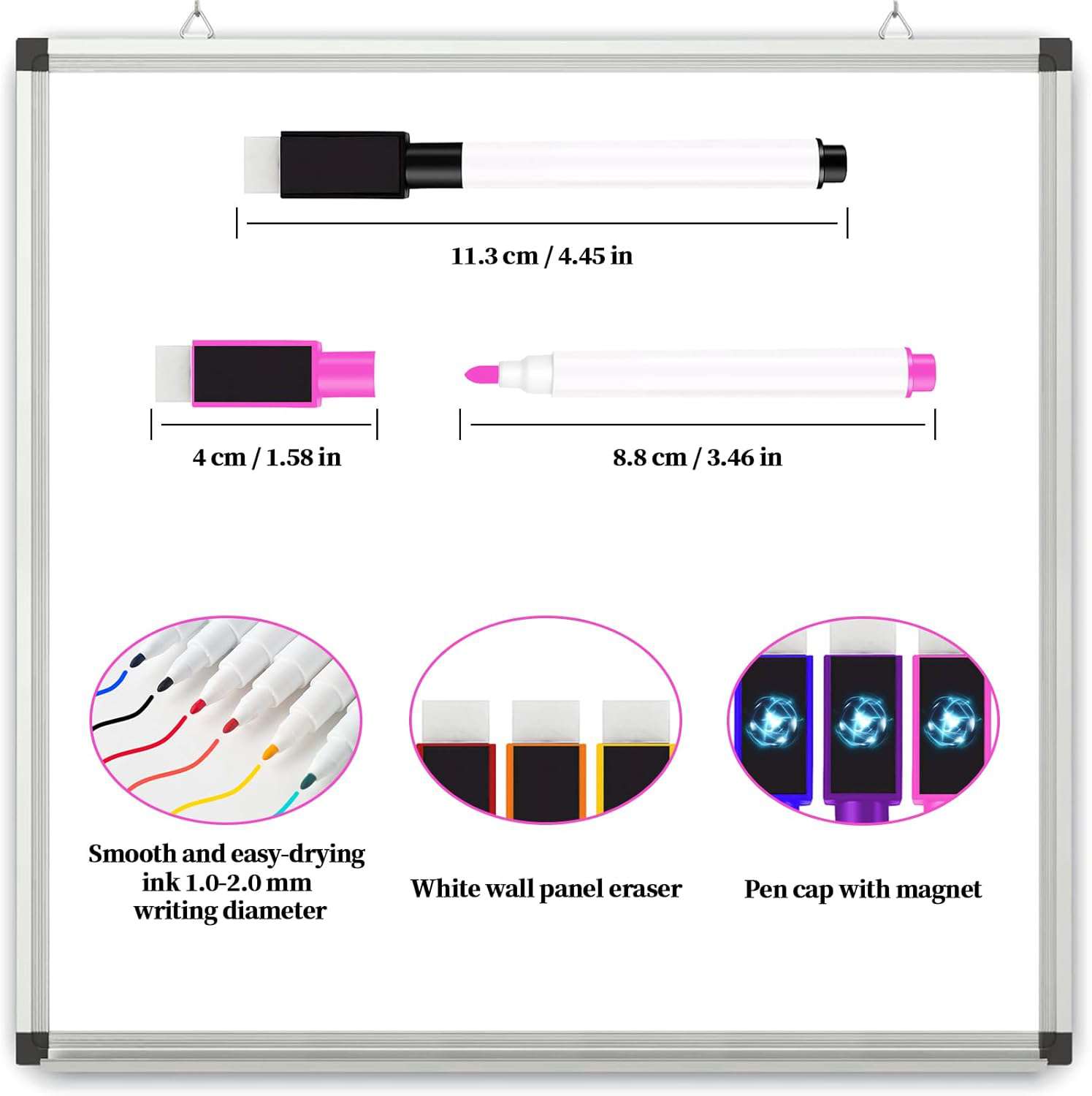 Whiteboardmarker, 10 stuks magnetische whiteboardstiften, 9 kleuren, afwasbaar, voor whiteboards, notitieborden en meer