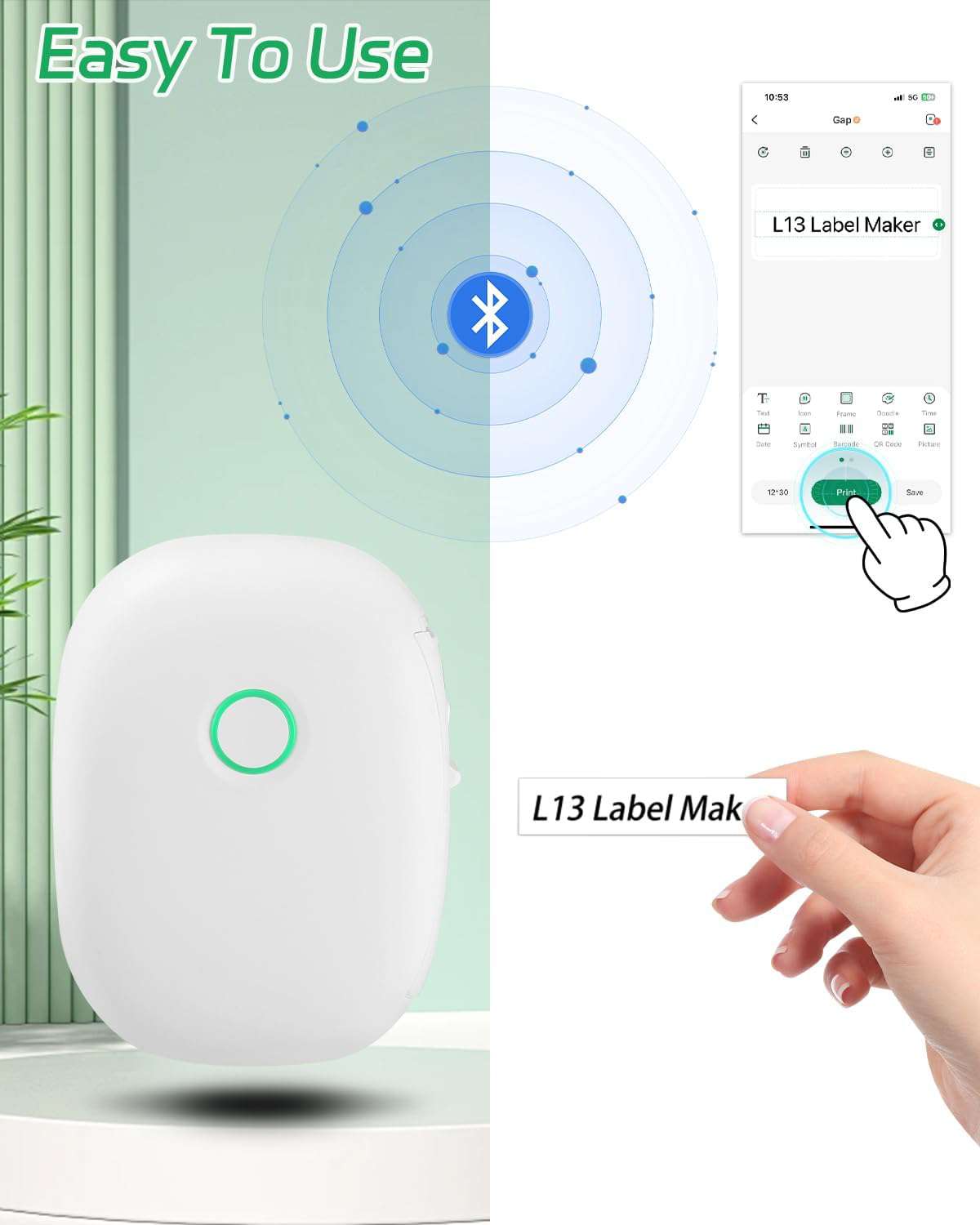 Bluetooth etiketteringsmachine, L13 etiketteringsmachine, laptop thermische etikettenprinter, thuis, school, opslag zelfklevende etikettenprinter, compatibel met iOS en Android