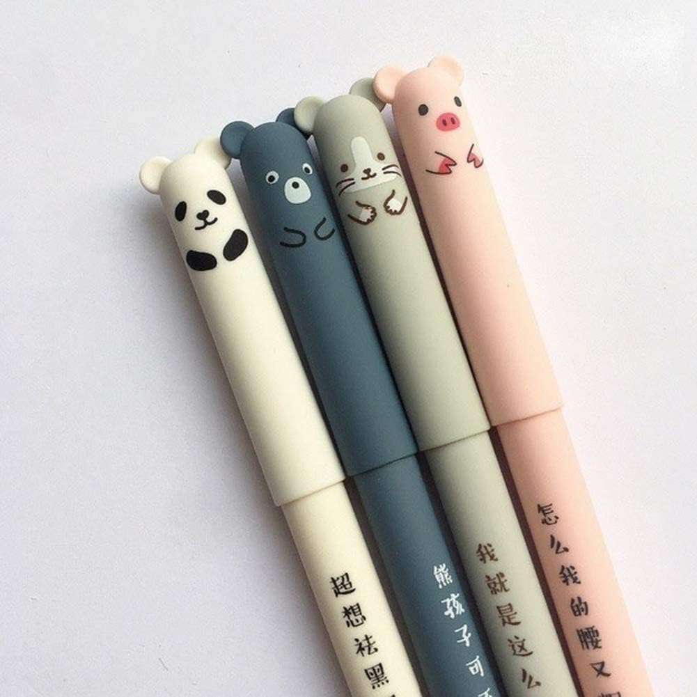 Gelpen, 0,35 mm, schattig cartoon-dier, uitwisbaar, blauwe inkt, voor studenten, schrijfwaren, kantoor, cadeau, 4 stuks, eenheidsmaat, willekeurige kleurkeuze