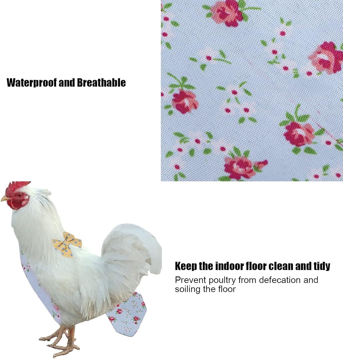 Wasbare en Verstelbare Luier voor Huisdier Kip, Eend en Ganzen – Herbruikbare Doek met Blauwe Bloemenprint (M)