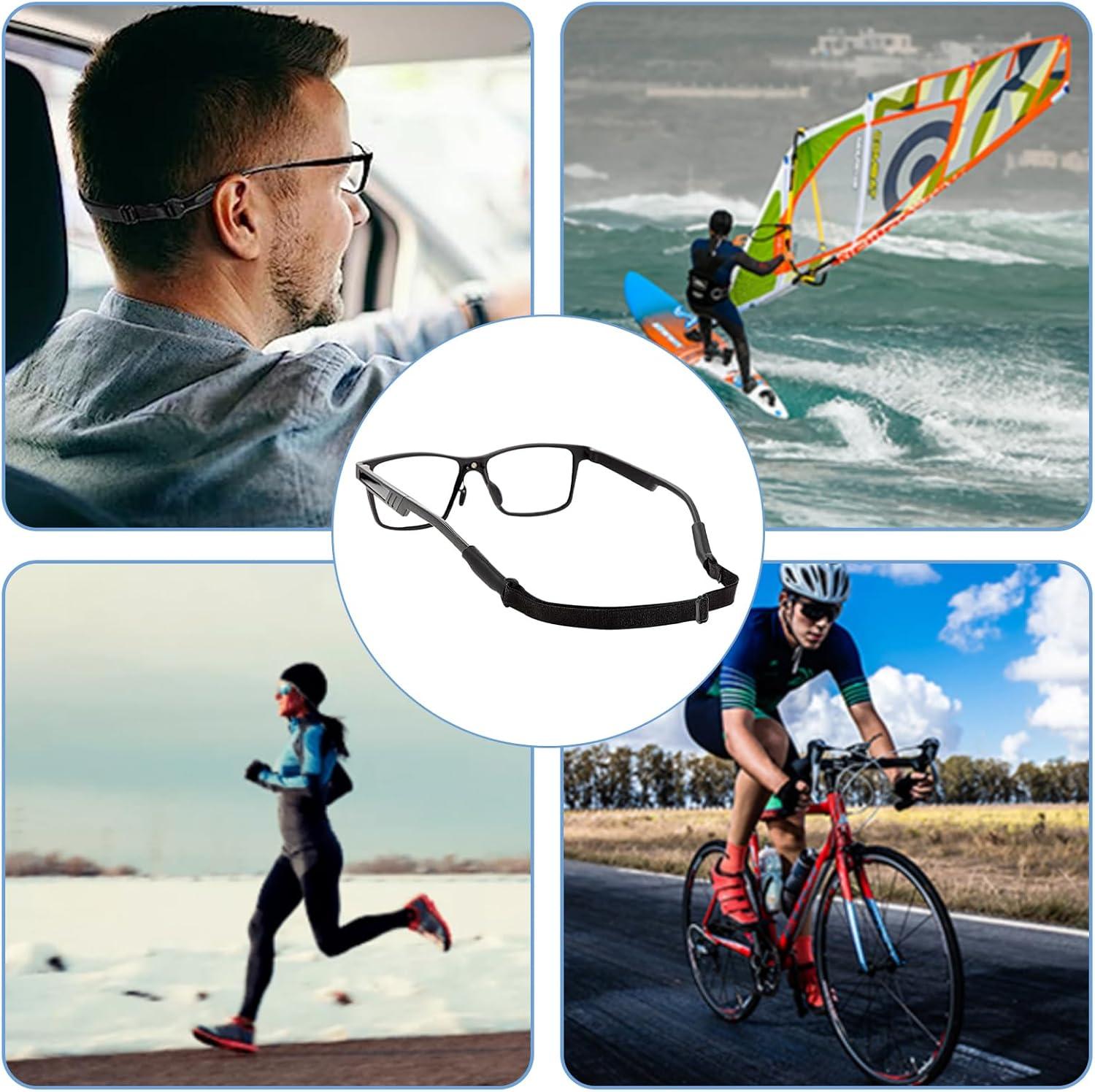 4x Verstelbare Sportbrilbanden – Antislip Elastische Siliconen Brilkoorden met Neuspads – Unisex Zwart