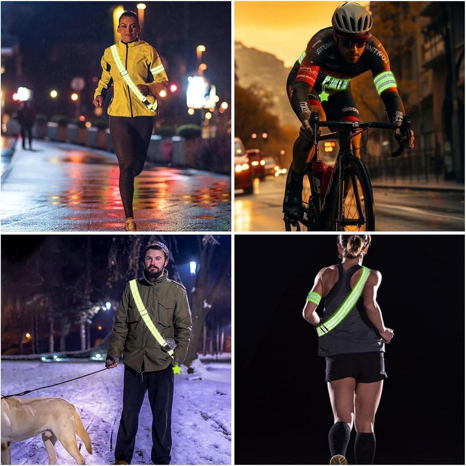 Reflecterende Veiligheidsset – Verstelbare Groene Riem met 7 Reflecterende Banden & Hangers voor Wandelen, Hardlopen & Fietsen