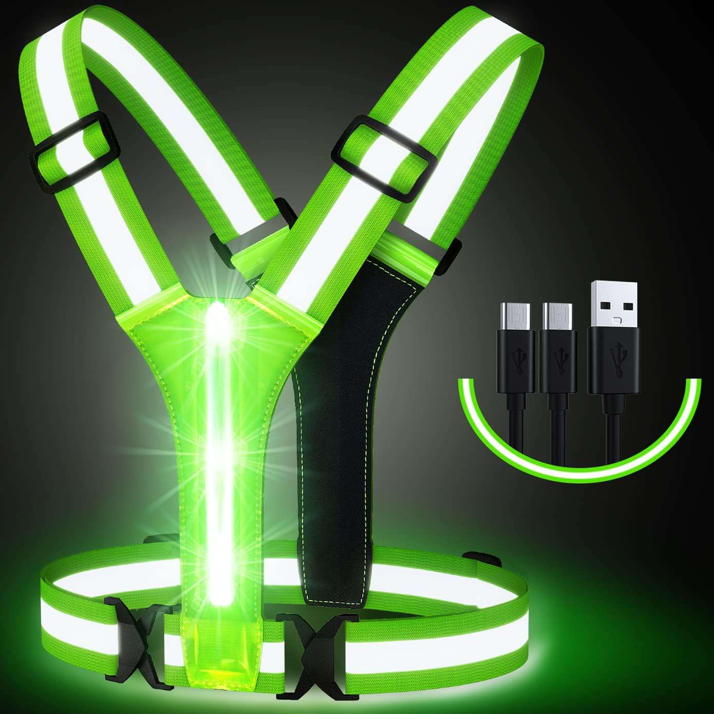 LED reflecterende vest hardloopkleding, USB oplaadbare LED licht op vest hoge zichtbaarheid met verstelbare taille/schouder voor joggen hardlopen fietsen wandelen motorfiets
