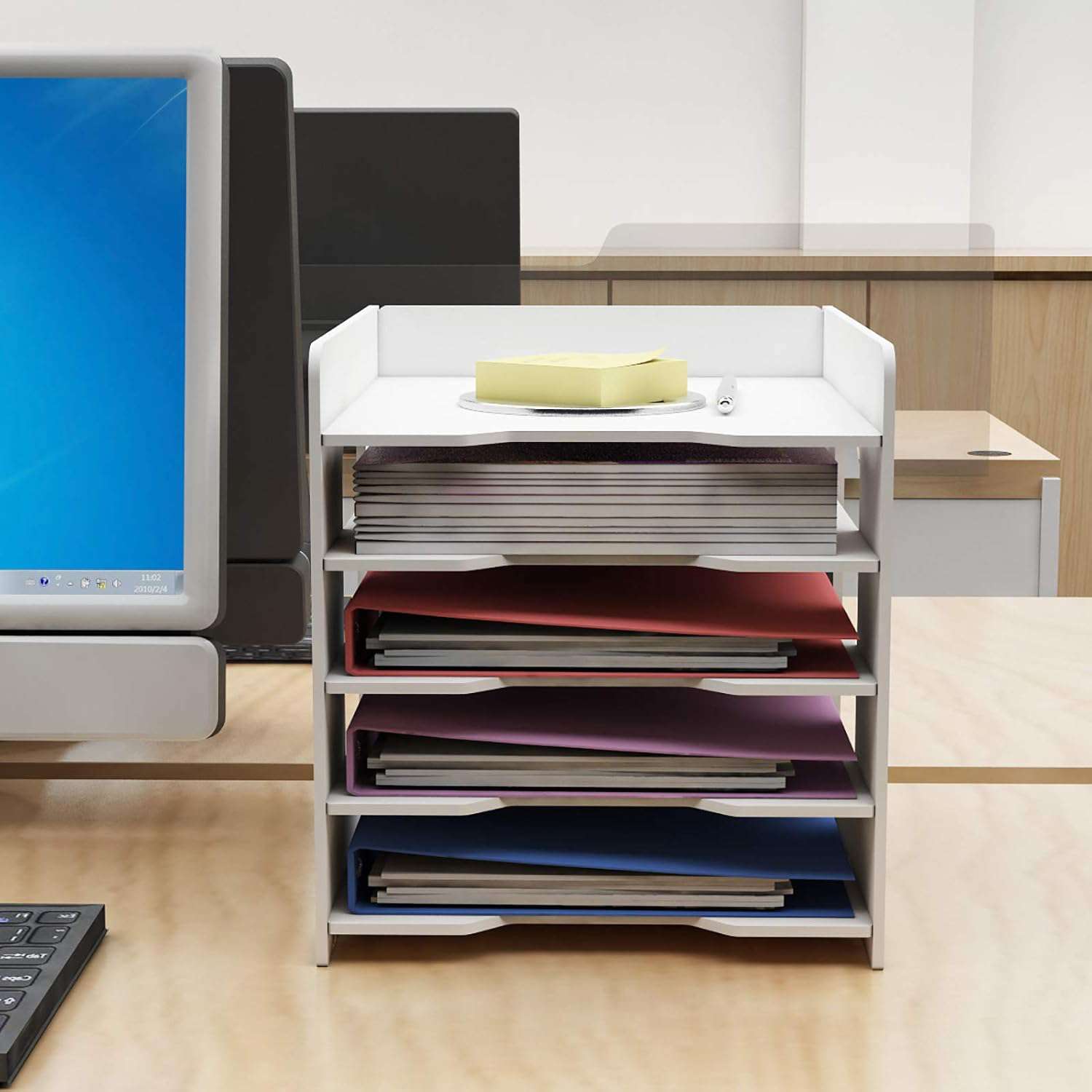 Documentenhouder, A4, brievenbakje, 5 opbergvakken, pvc, bureau, bestandsorganizer, papierhouder, archiefopslag, opbergsysteem, documentenhouder voor kantoor, werkkamer, school, kantoor