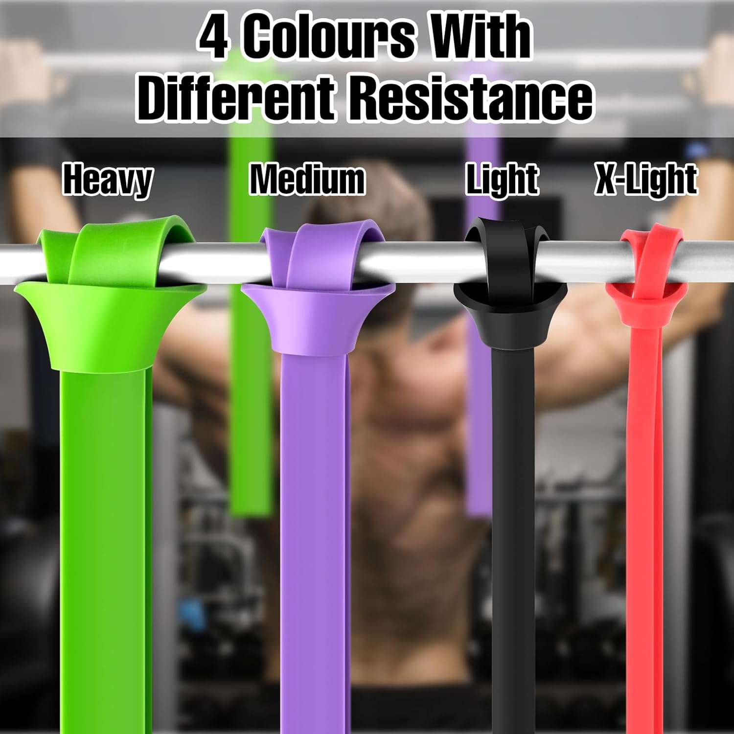 Fitnessbanden, set met 4 verschillende niveaus, weerstandsbanden, elastische band, sport, gymnastiekband, trainingsbanden, fitnessband voor krachttraining, pilates, yoga, voor mannen en vrouwen