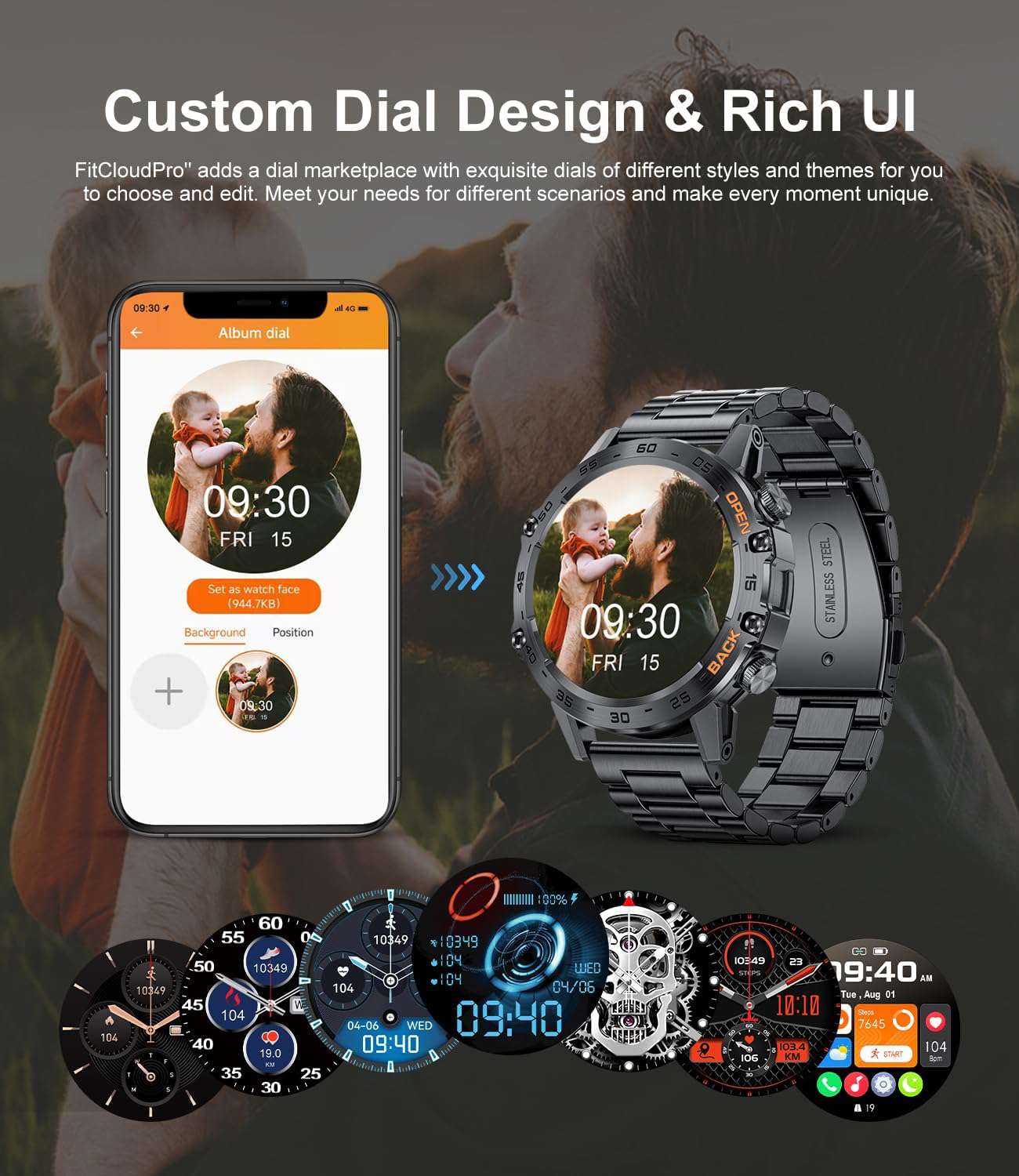 Smartwatch Heren met Metalen Band, 1,39 Inch Military Smart Watches met Hartslag, Bloeddruk, Slaapbewaking voor Android iOS, 100+ Sportmodi Sporthorloge, IP67 Waterdicht, Bluetooth Oproep