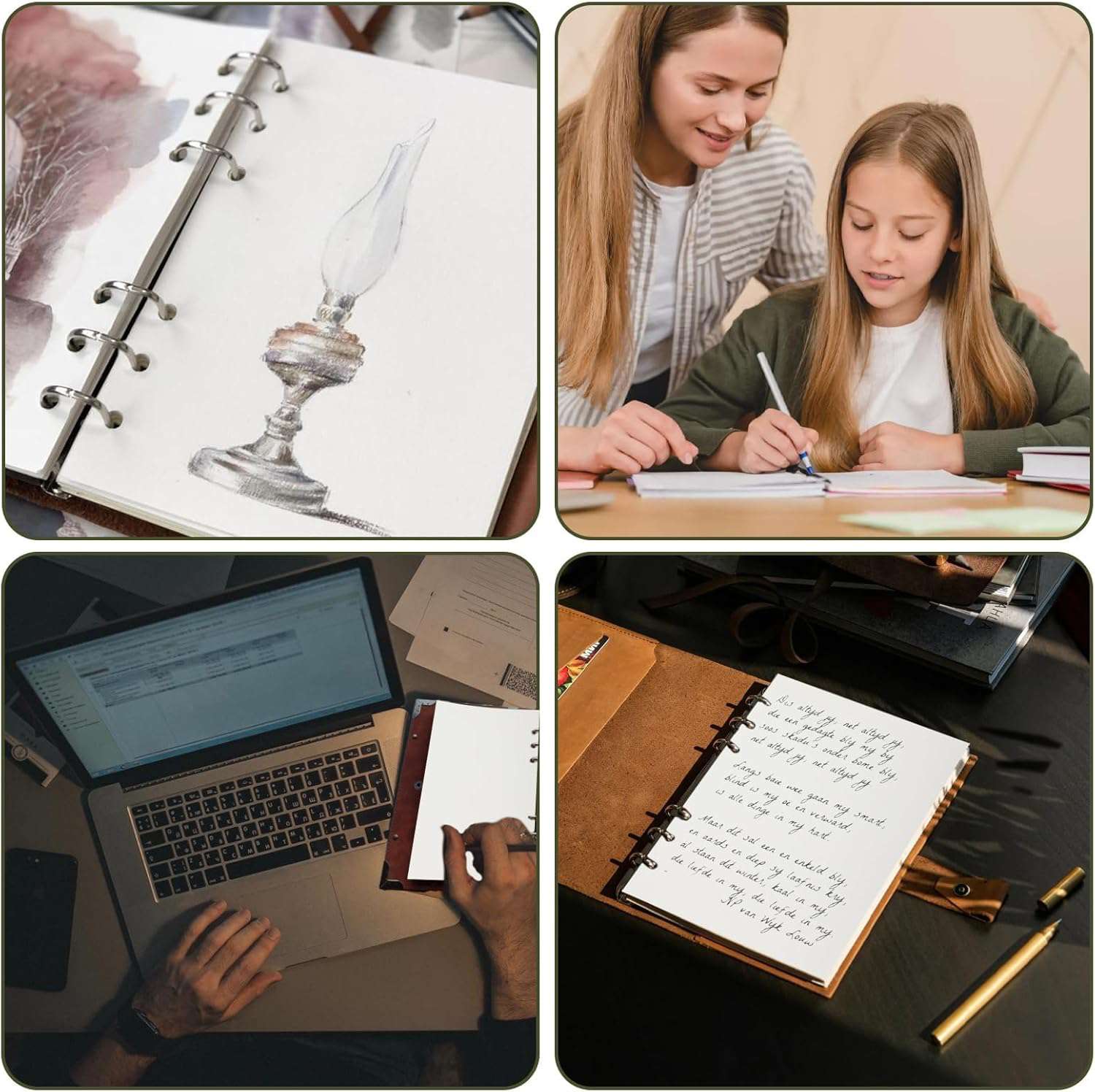 Navulbaar notitiepapier, A5-formaat, 3 verpakkingen, geruit, 180 vellen, 6 gaten, A5-papier, navulbaar, ringbandinleg voor A5, notitieboek, schets, dagboek, schilderkunst