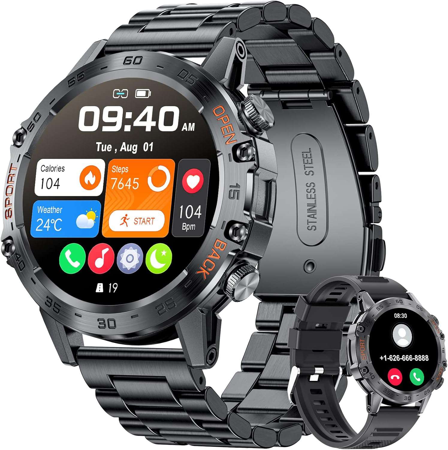 Smartwatch Heren met Metalen Band, 1,39 Inch Military Smart Watches met Hartslag, Bloeddruk, Slaapbewaking voor Android iOS, 100+ Sportmodi Sporthorloge, IP67 Waterdicht, Bluetooth Oproep