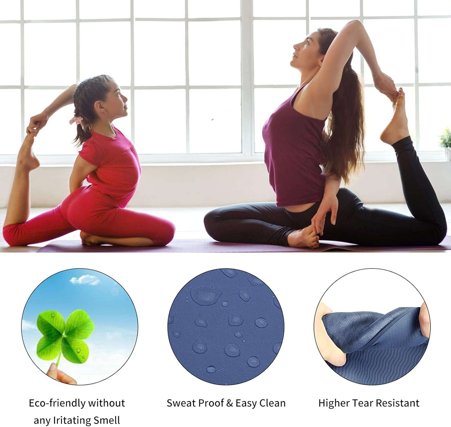 Yogamat, antislip, fitnessmat, milieuvriendelijke TPE-sportmat met draagriem, gymnastiekmat voor pilates, yoga, workout, 183 x 61 x 0,6 cm