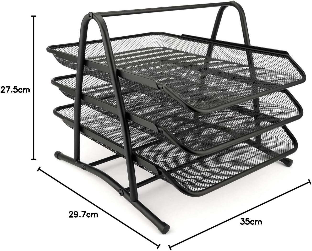 Metalen opbergvakken, bureau-organizer voor documenten, 3 laden, brievenbakje, A4-organizer, mesh, schuifladen, opbergsysteem voor kantoor, zwart