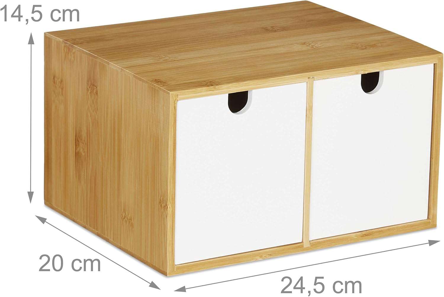 ladeblok bureau, 2 lades, bamboe & MDF, bureau organizer, H x B x D: 14,5 x 24,5 x 20 cm, wit