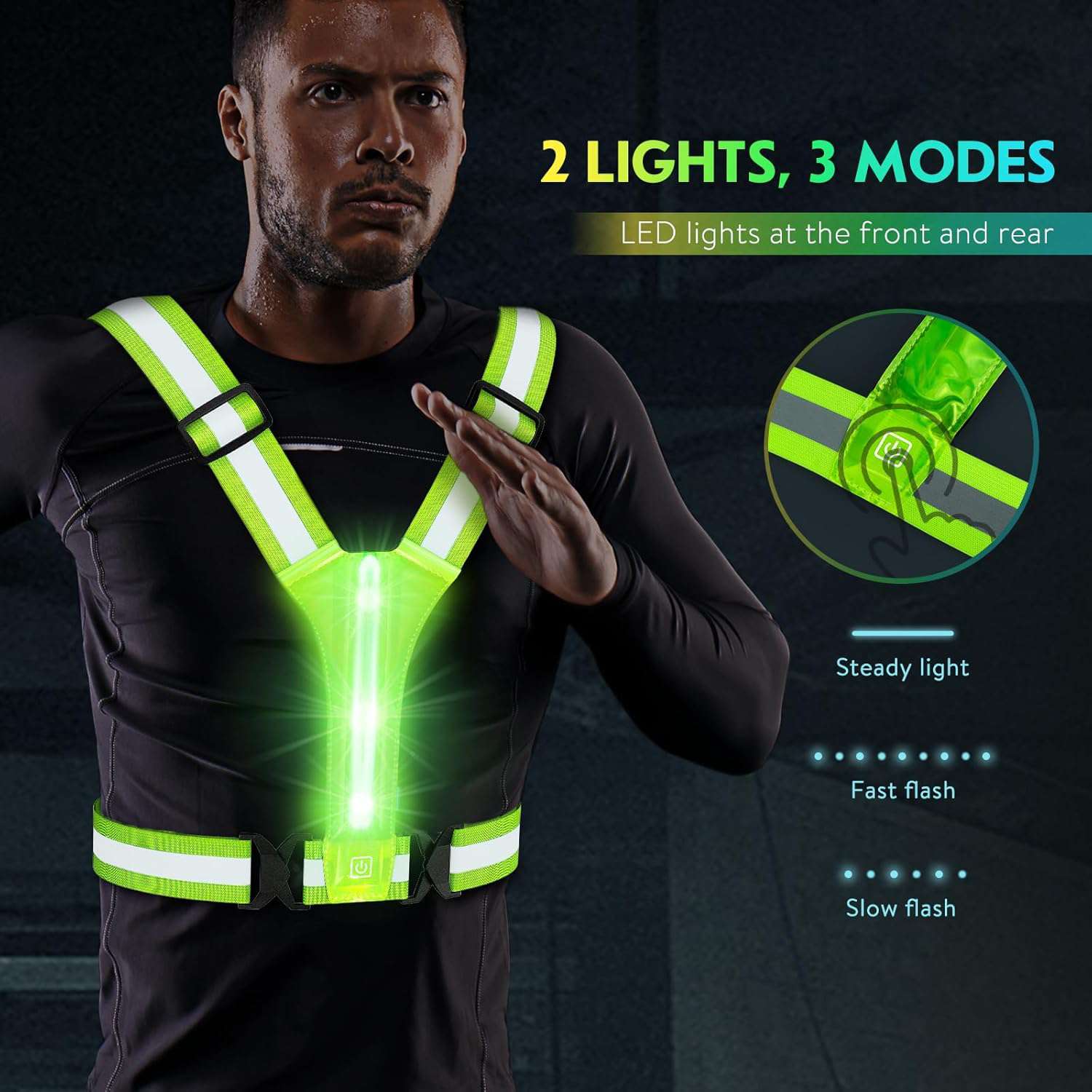 LED reflecterende vest hardloopkleding, USB oplaadbare LED licht op vest hoge zichtbaarheid met verstelbare taille/schouder voor joggen hardlopen fietsen wandelen motorfiets