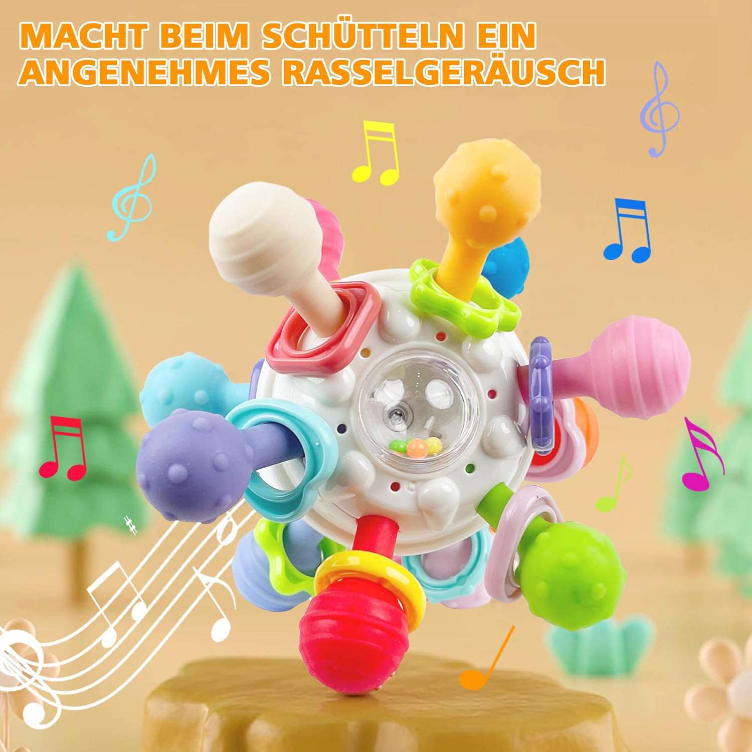 Bijtspeelgoed voor baby's vanaf 3 maanden, sensorisch, rammelaar, grijpbal, babyspeelgoed van siliconen, Montessori-motoriekspeelgoed, babycadeau vanaf 0/6/9 maanden - 1 jaar