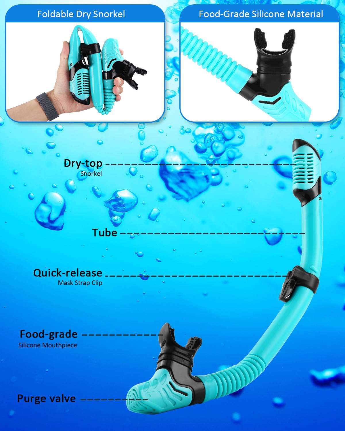 Duikbril voor volwassenen, snorkelset voor volwassenen, duikbril met snorkel universeel voor mannen en vrouwen, gehard glas, met oordopjes