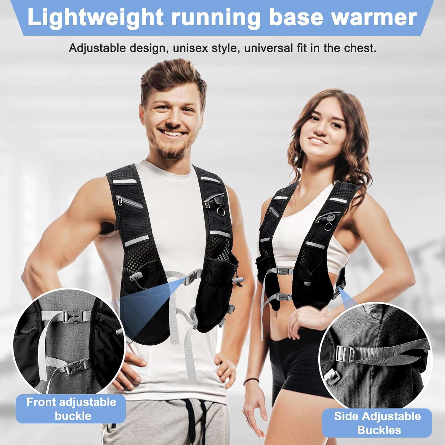 Hardloopvest voor dames en heren, met 2 soft flask van 500 ml, verstelbare rugzak, reflecterend, hydratatievest, trailrunning, ademend hardloopvest voor hardlopen, fietsen, marathons