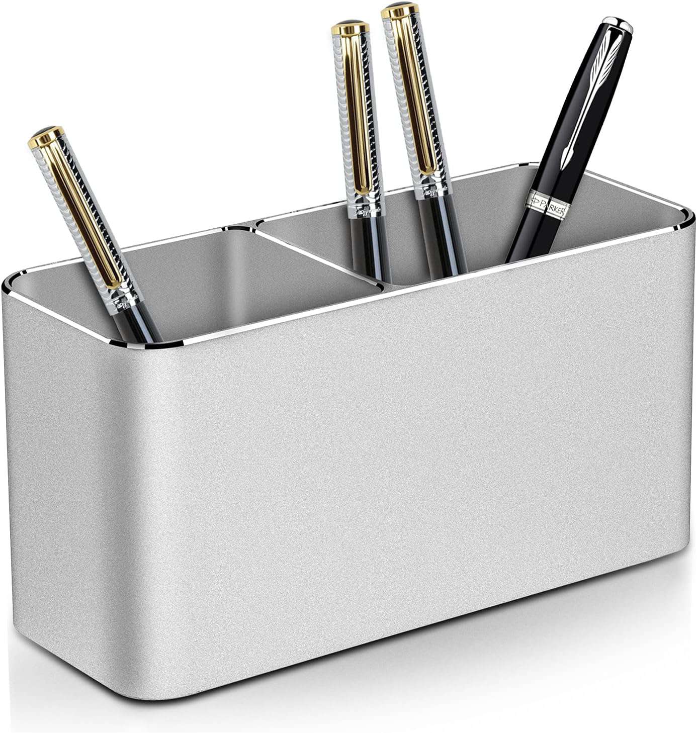 Metalen pennenhouder aluminium pennenkoker potloodhouder voor bureau organizer penseelhouder voor kantoor, school - zilver