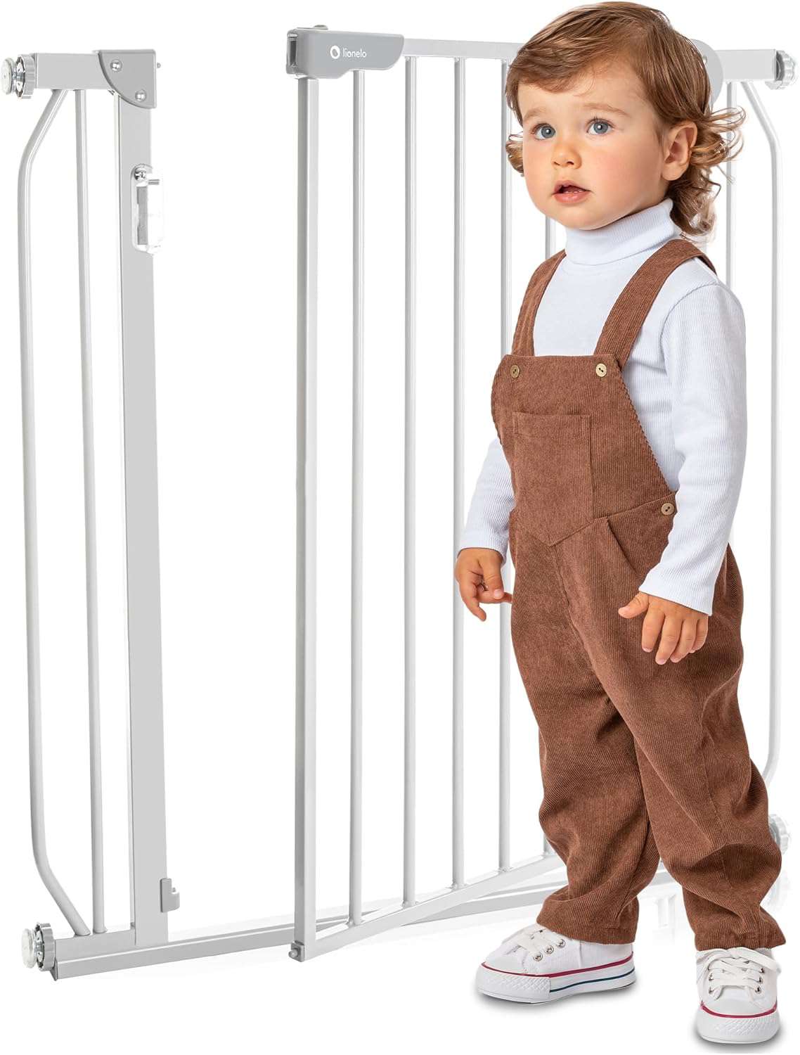 Safety 1st Auto Close Gate, Traphekje zonder boren, Automatisch sluitend veiligheidshek baby, 73–80 cm (max. 136 cm), Zelfklemmend (zonder boren), Met één hand te openen, Tweevoudige sluiting, Wit