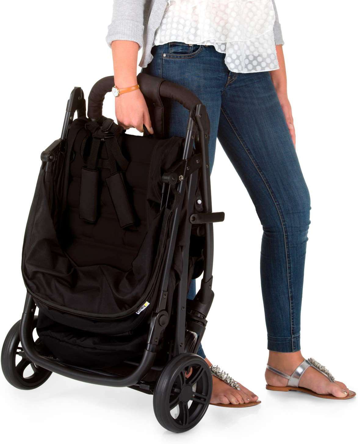 buggy tot 25 kg met ligstand vanaf geboorte, klein inklapbaar met één hand, in hoogte verstelbare duwstang, grote mand, grijs (caviar)/zilver