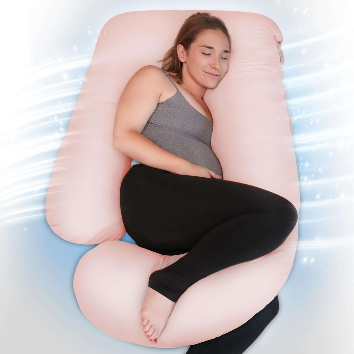 Koeling J-vormig Zwangerschapskussen, Zijslaapkussen met Zijde Overtrek,J-kussen, Voedingskussen XXL,Steunkussen,Kussen voor vrouwen en zijslapers,Lichaamskussen,Full-body Kussen