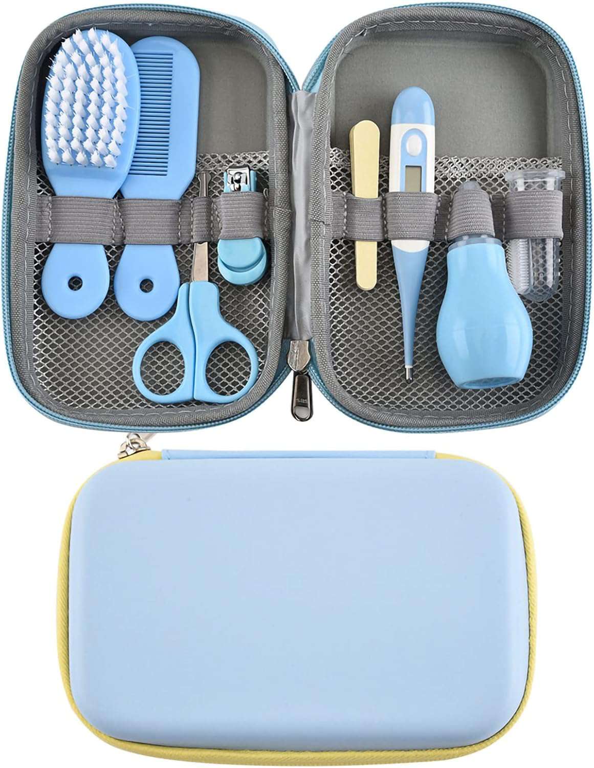 8 in 1 babyverzorgingsset met haarborstel Nagelknipper Neusreiniger Vingertandenborstel Schaar Pasgeboren zorg voor babyverzorging Gezond en schoon houden(blauw)