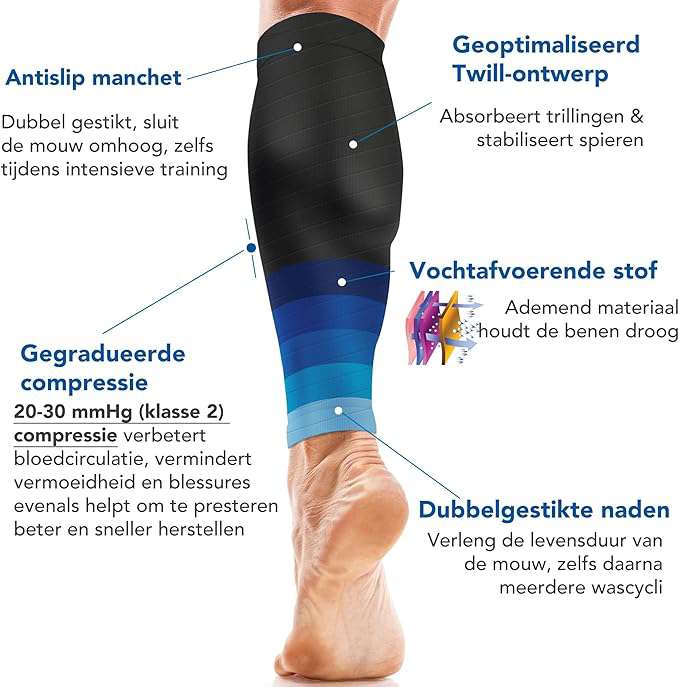 Ondersteunende compressiekousen voor de kuiten voor dames en heren - ondersteunende brace voor pijn in het scheenbeen en kuitbeen - beenkousen voor krampen bij spierscheuringen (paar)