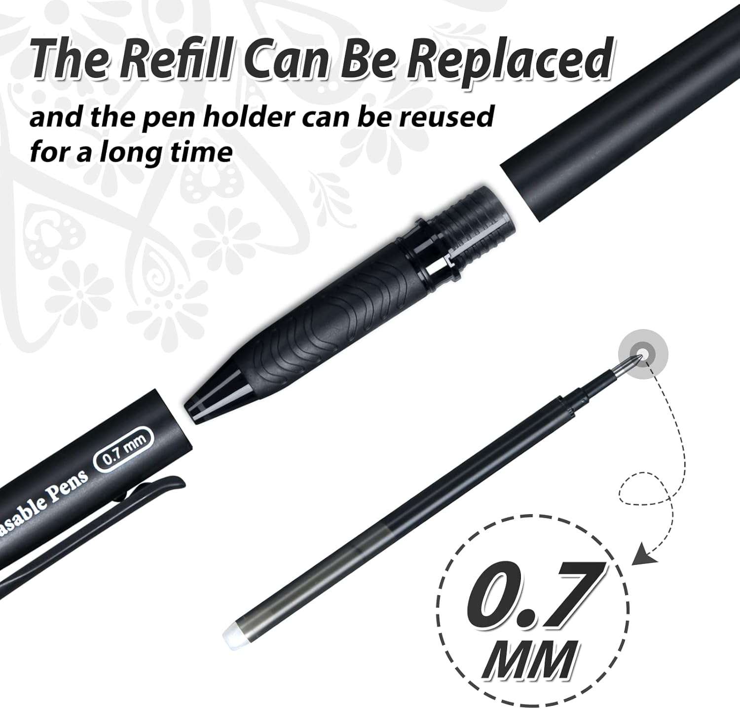Uitwisbare balpen, uitwisbaar, 8 zwarte uitwisbare rollers, 0,7 mm balpen, uitwisbare pennen, gumstift, balpen met gum
