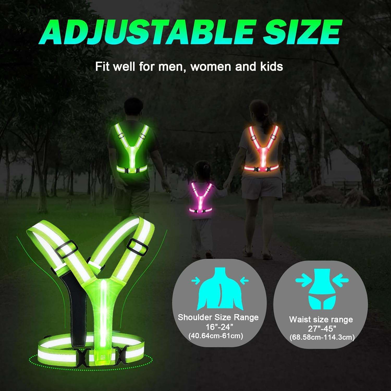 LED reflecterende vest hardloopkleding, USB oplaadbare LED licht op vest hoge zichtbaarheid met verstelbare taille/schouder voor joggen hardlopen fietsen wandelen motorfiets