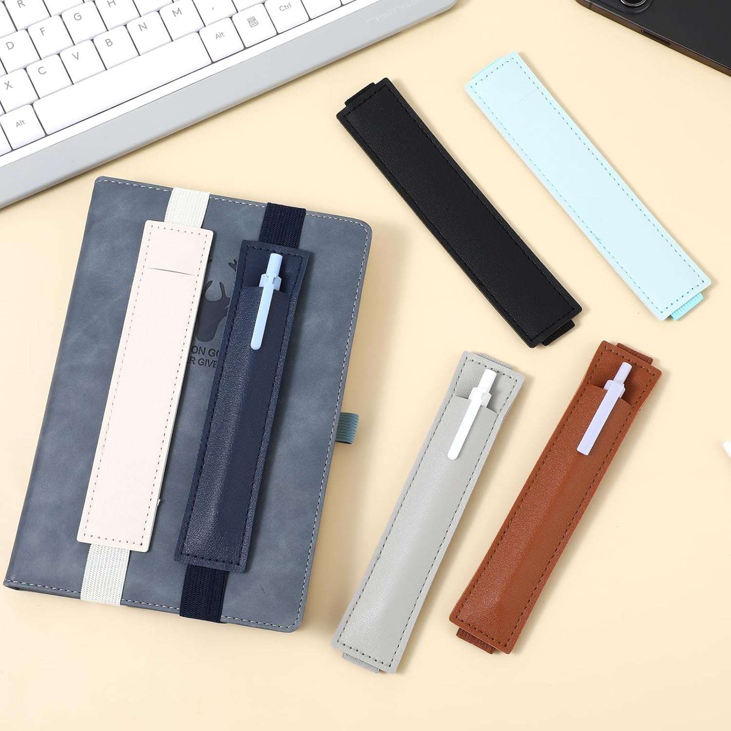 6Pcs Elastische Notebook Pen Houder Verstelbare Bandjes Lederen Pen Sleeve Pouch voor Journal Planner Potlood Houder voor Boek Binder School Kantoorbenodigdheden Pen Houder voor Planner