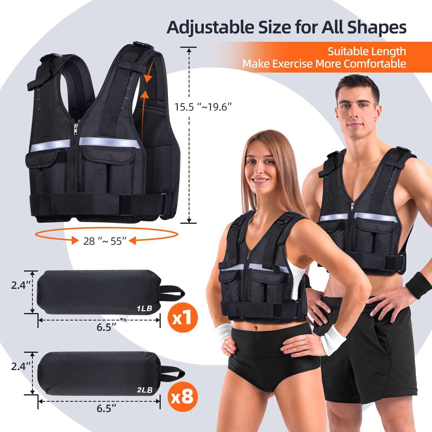 Verstelbaar gewichtsvest van 1 kg tot 8 kg, 9-in-1 snel verstelbaar hardloopvest voor mannen en vrouwen, krachttraining, calisthenics en sportschool, gewichtsvest