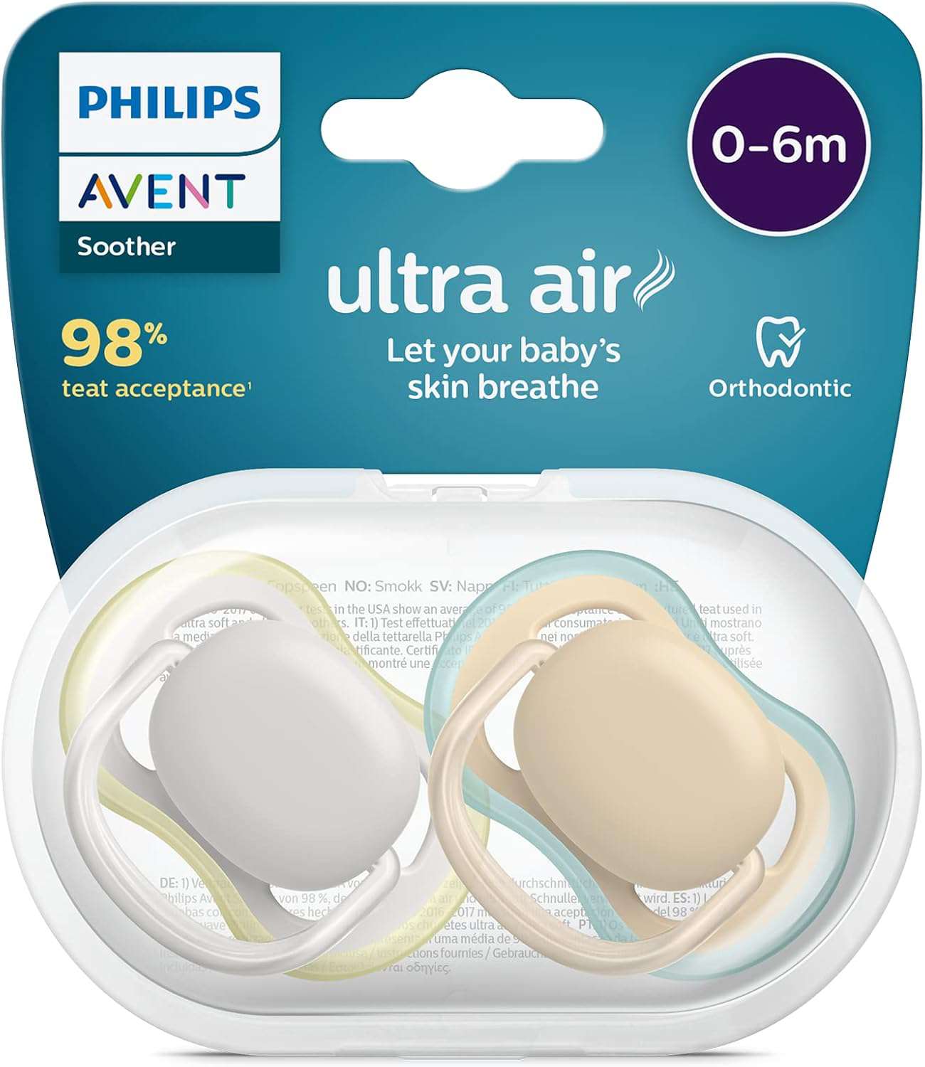 Philips Avent ultra air-fopspeen, 2 stuks - BPA-vrije speen voor baby's van 0-6 maanden (model SCF085/15)