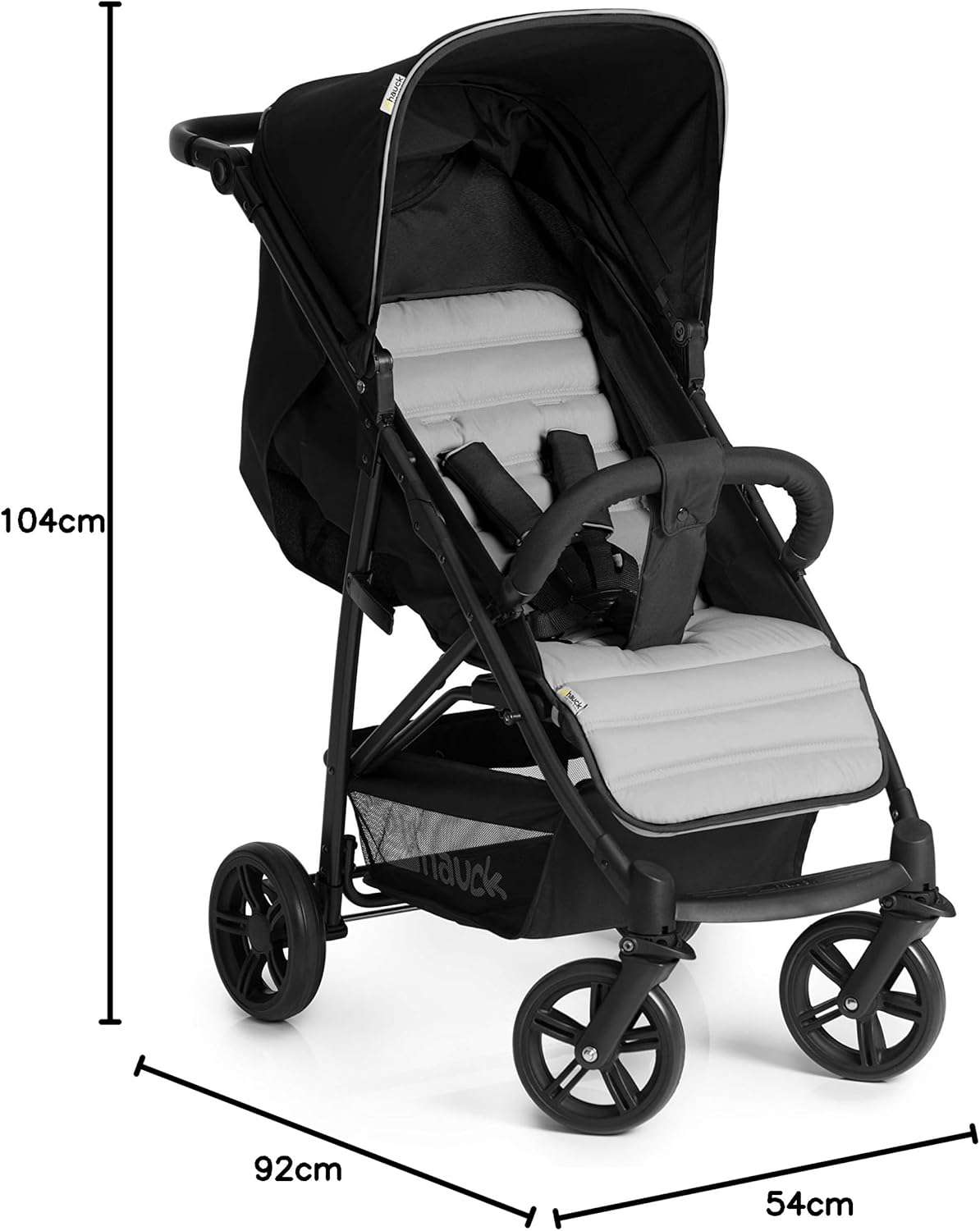 buggy tot 25 kg met ligstand vanaf geboorte, klein inklapbaar met één hand, in hoogte verstelbare duwstang, grote mand, grijs (caviar)/zilver
