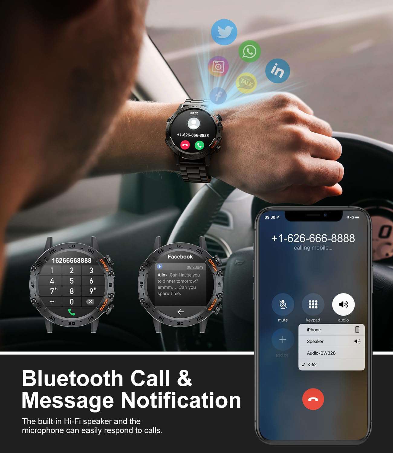 Smartwatch Heren met Metalen Band, 1,39 Inch Military Smart Watches met Hartslag, Bloeddruk, Slaapbewaking voor Android iOS, 100+ Sportmodi Sporthorloge, IP67 Waterdicht, Bluetooth Oproep