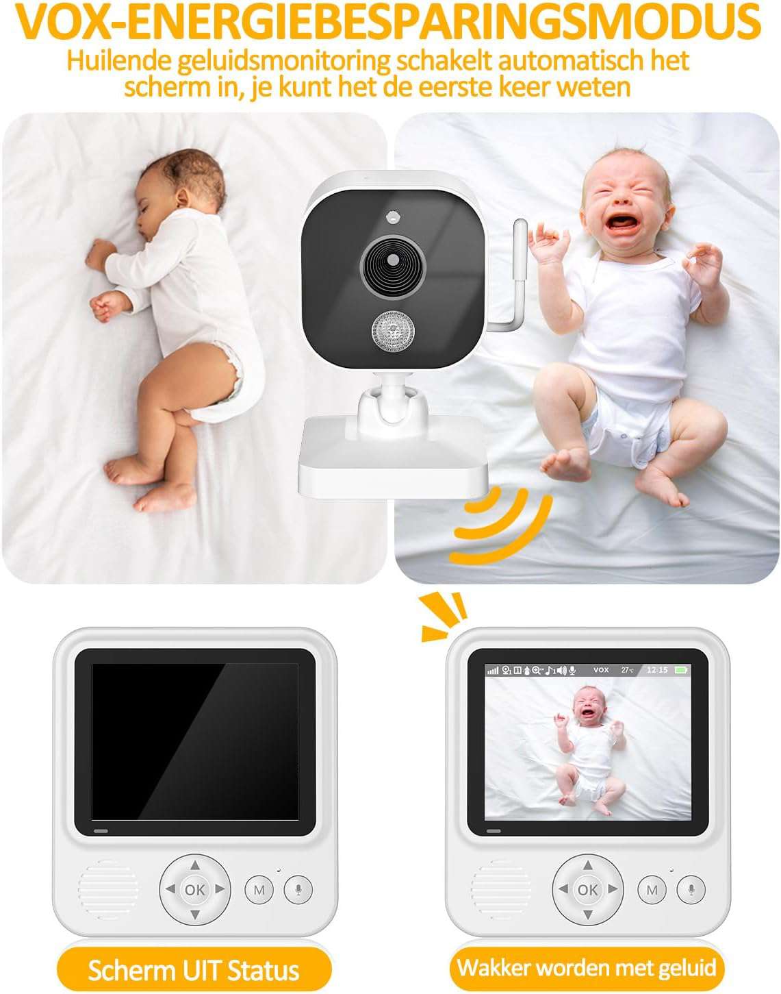 Babyfoon 2,8 inch 720P LCD Video Monitor 2000mAh USB-C Baby Phone met Digitale Zoom VOX Nachtzicht Tweewegcommunicatie Temperatuursensor 8 Slaapliedjes 5 Wekker
