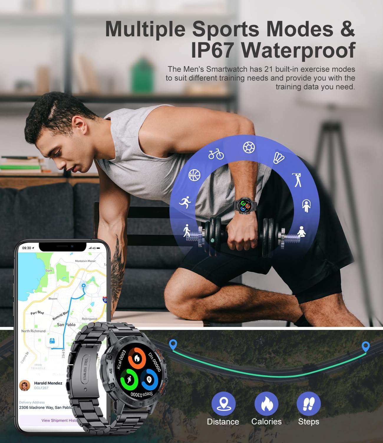 Smartwatch Heren met Metalen Band, 1,39 Inch Military Smart Watches met Hartslag, Bloeddruk, Slaapbewaking voor Android iOS, 100+ Sportmodi Sporthorloge, IP67 Waterdicht, Bluetooth Oproep