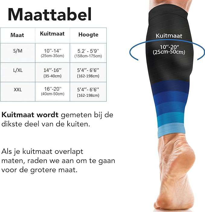 Ondersteunende compressiekousen voor de kuiten voor dames en heren - ondersteunende brace voor pijn in het scheenbeen en kuitbeen - beenkousen voor krampen bij spierscheuringen (paar)