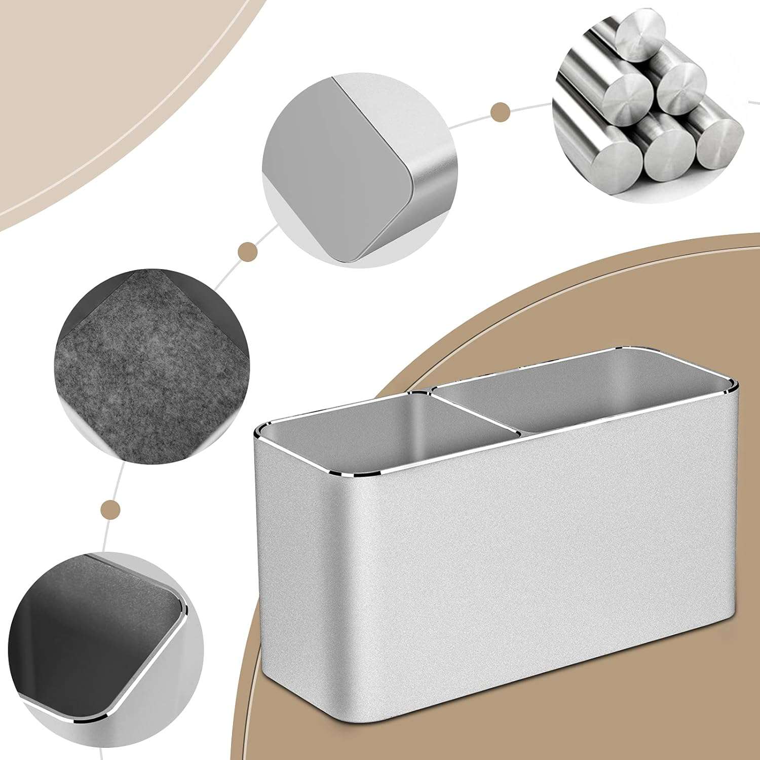 Metalen pennenhouder aluminium pennenkoker potloodhouder voor bureau organizer penseelhouder voor kantoor, school - zilver