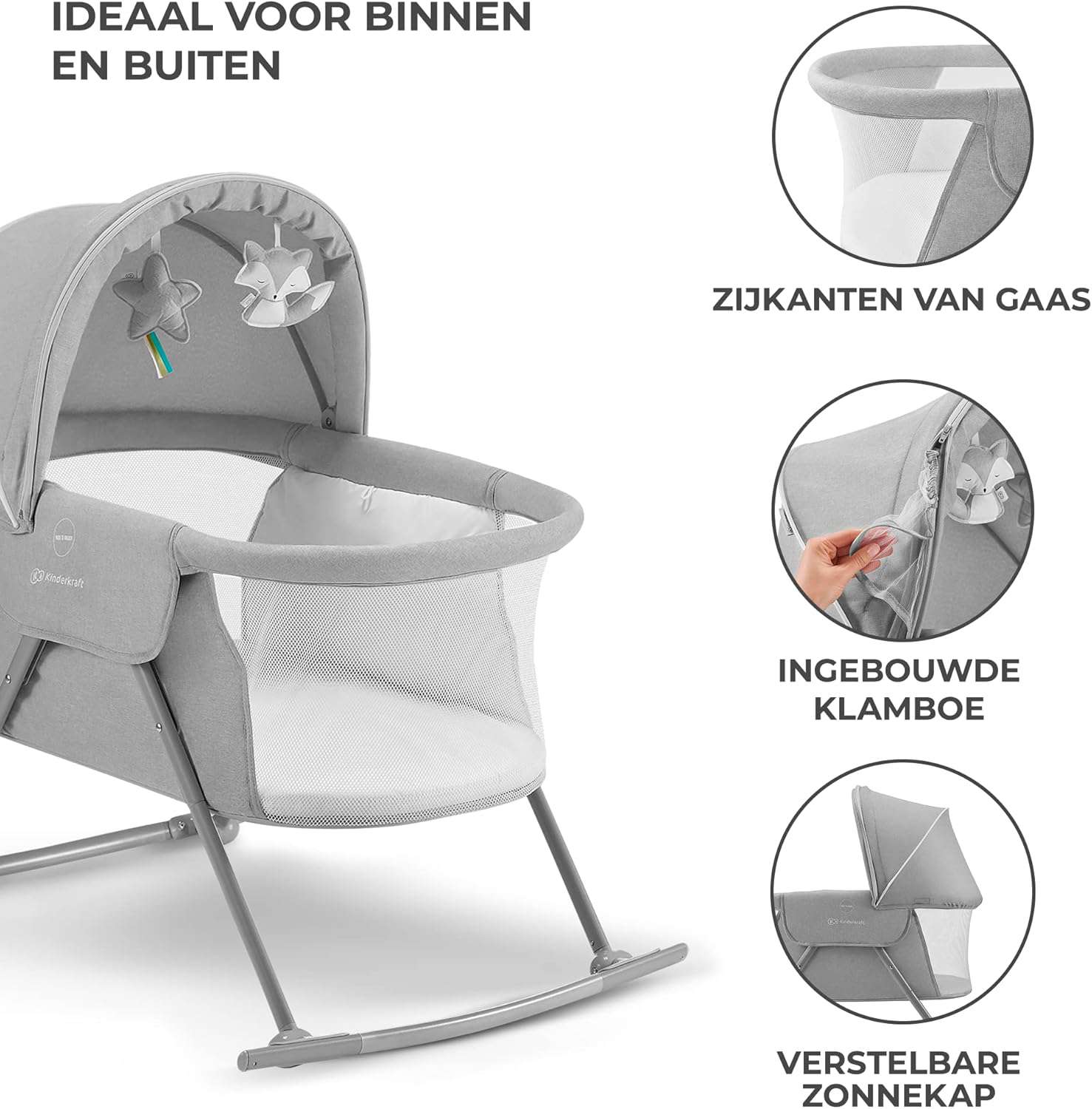 3-in-1 reisbed LOVI 3-in-1 reisbed, babybedje, wiegje, schommelwiegje, makkelijk in- en uitklappen, verstelbare zonnekap, met toebehoren, matrasje met verwijderbare hoes, Grijs