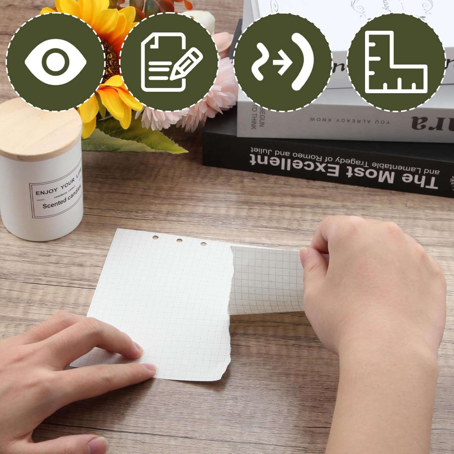Navulbaar notitiepapier, A5-formaat, 3 verpakkingen, geruit, 180 vellen, 6 gaten, A5-papier, navulbaar, ringbandinleg voor A5, notitieboek, schets, dagboek, schilderkunst