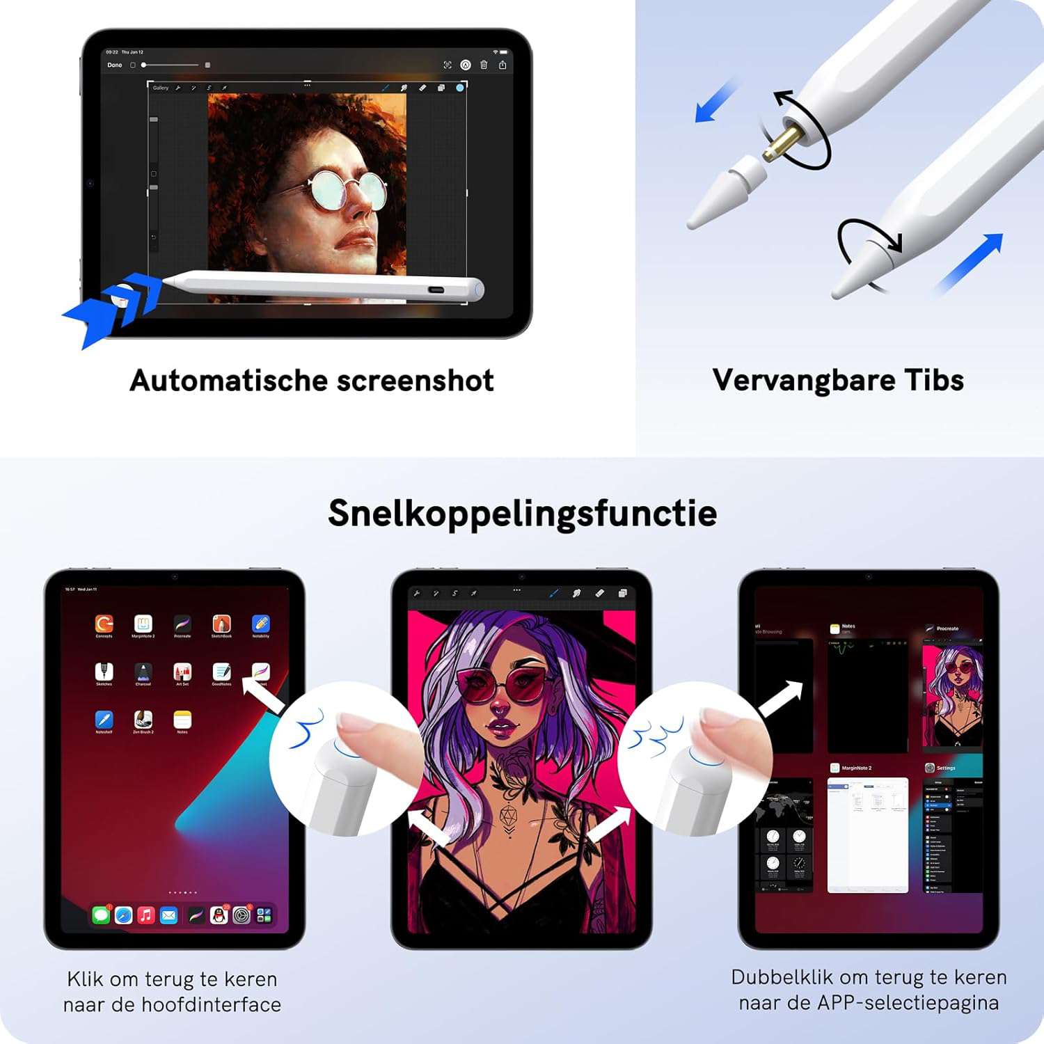 Alternatief Appl Pencil Stylus Pen voor iPad 2018-2024 met Magnetic Opladen&Palm Rejection Compatibel met iPad Pro 11/12.9, iPad Air 3/4/5, iPad na 2018