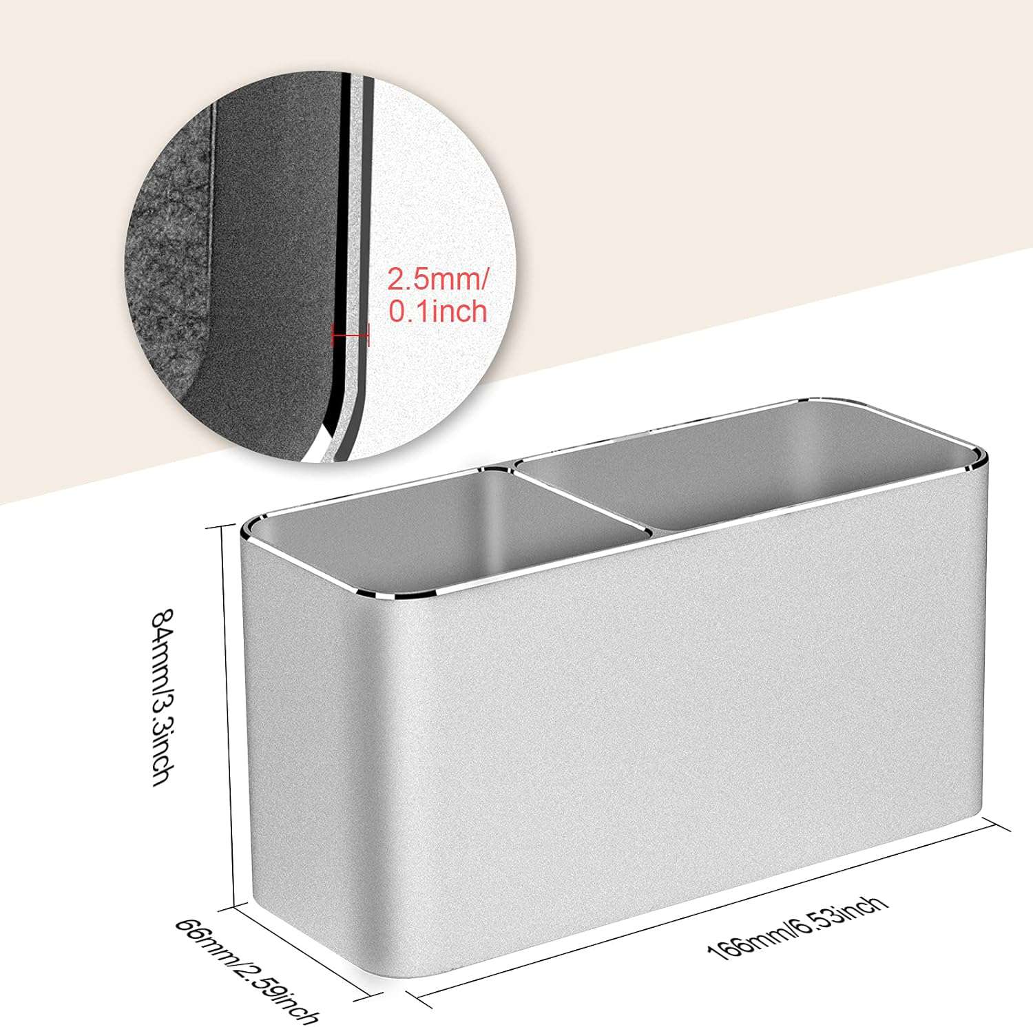 Metalen pennenhouder aluminium pennenkoker potloodhouder voor bureau organizer penseelhouder voor kantoor, school - zilver