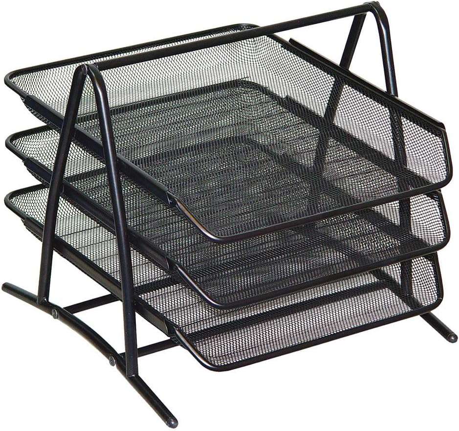 Metalen opbergvakken, bureau-organizer voor documenten, 3 laden, brievenbakje, A4-organizer, mesh, schuifladen, opbergsysteem voor kantoor, zwart