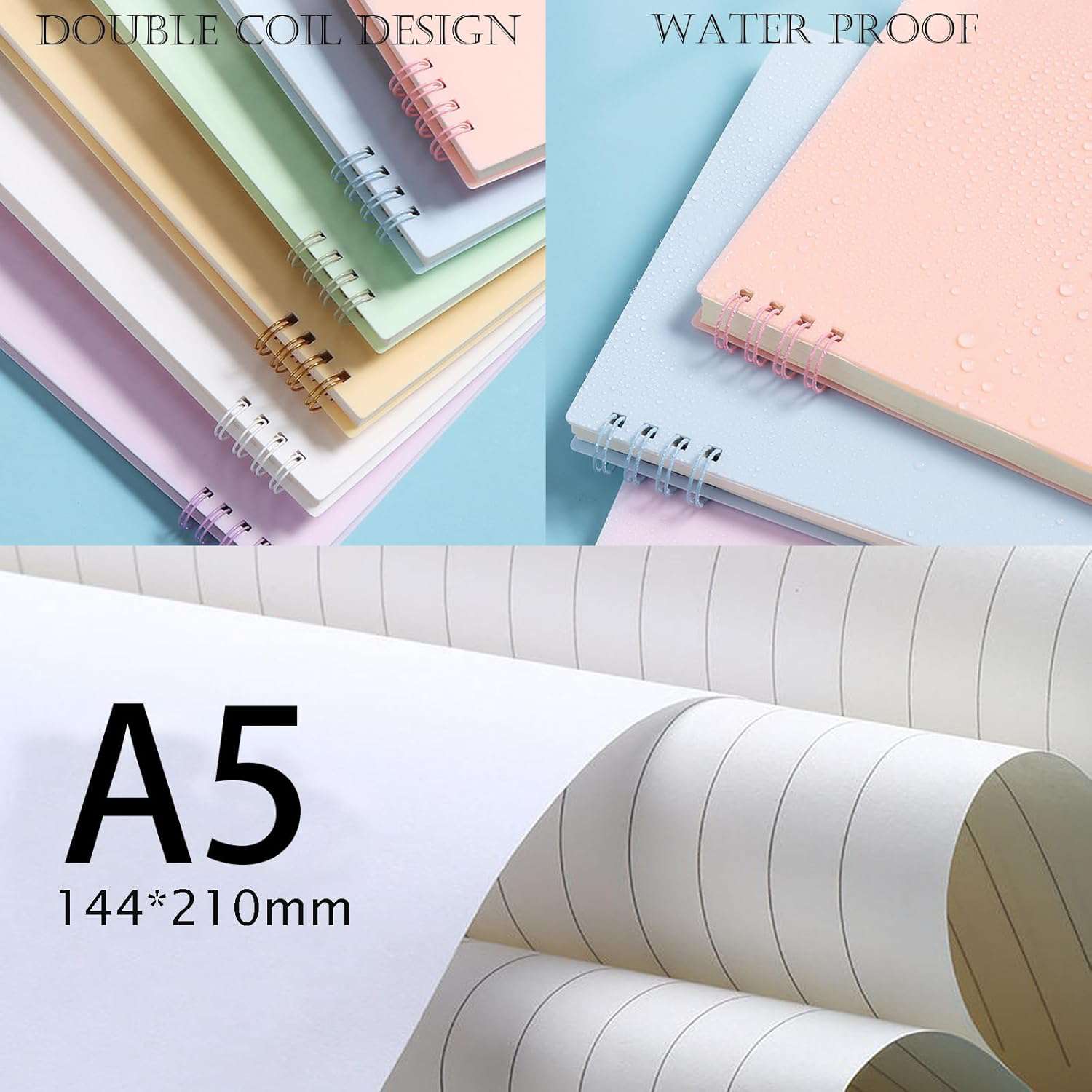 4 stuks Coil Notebooks, A5 Notitieblokken, Campus Wirebound Notebook, 180 ° Tegels, 60 Pagina' , voor Office, School, Student, Record Meeting (4 kleuren)