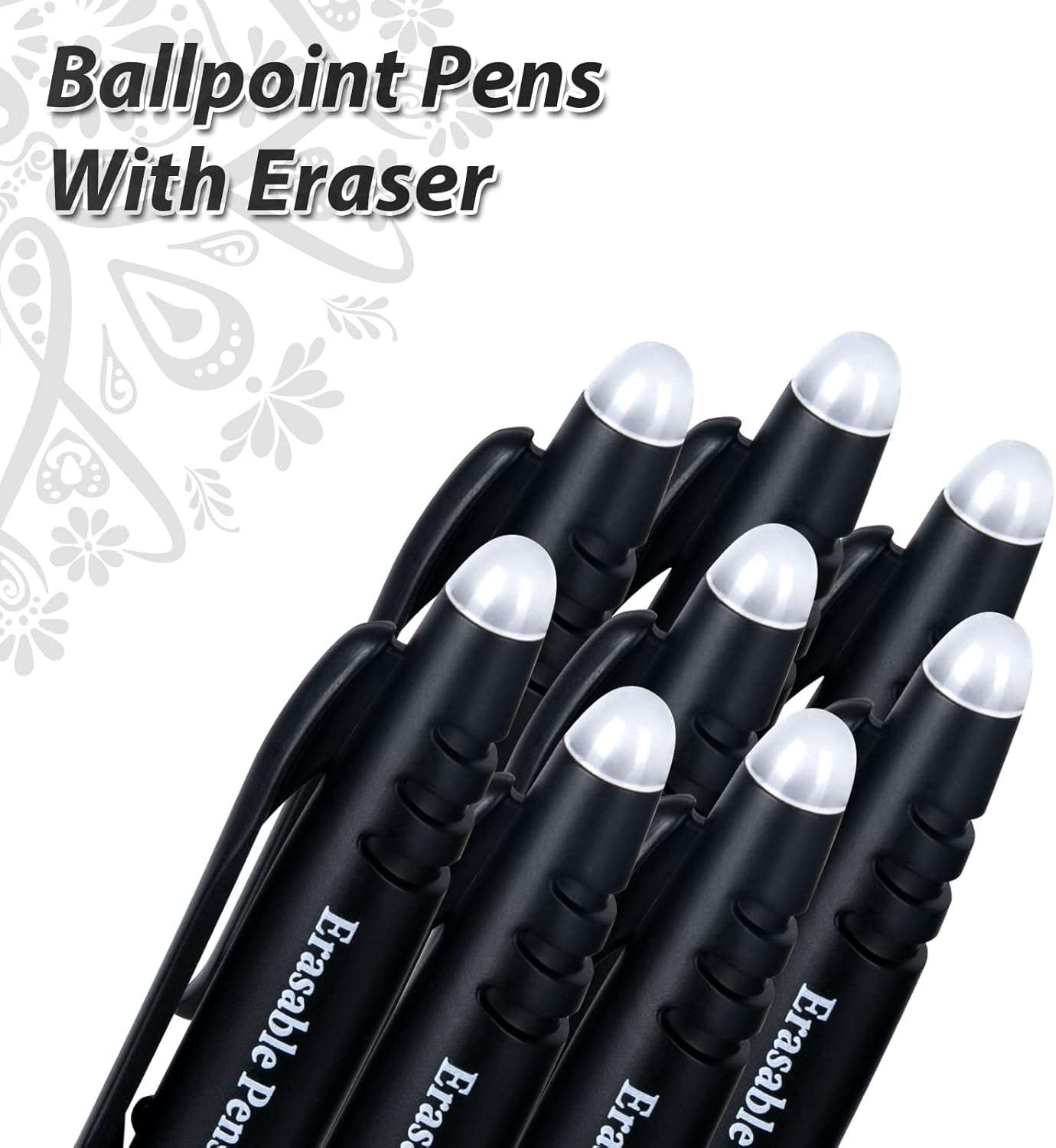 Uitwisbare balpen, uitwisbaar, 8 zwarte uitwisbare rollers, 0,7 mm balpen, uitwisbare pennen, gumstift, balpen met gum