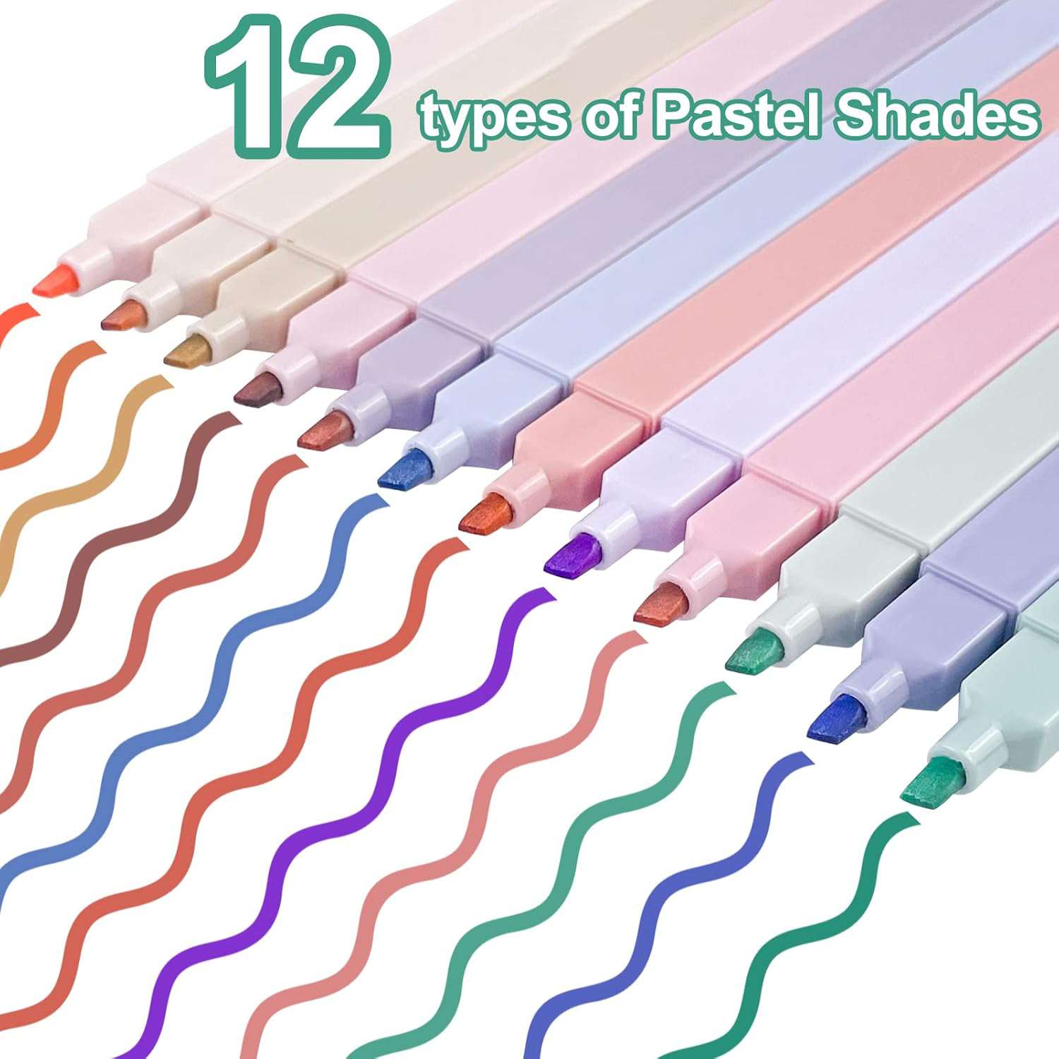 12 stuks markeerstiften, pastelkleuren, 12 kleuren, markeerstiften om te leren en te markeren, highlighter, verschillende kleuren, pastel, voor dagboeken, notities, scholen, kantoren,