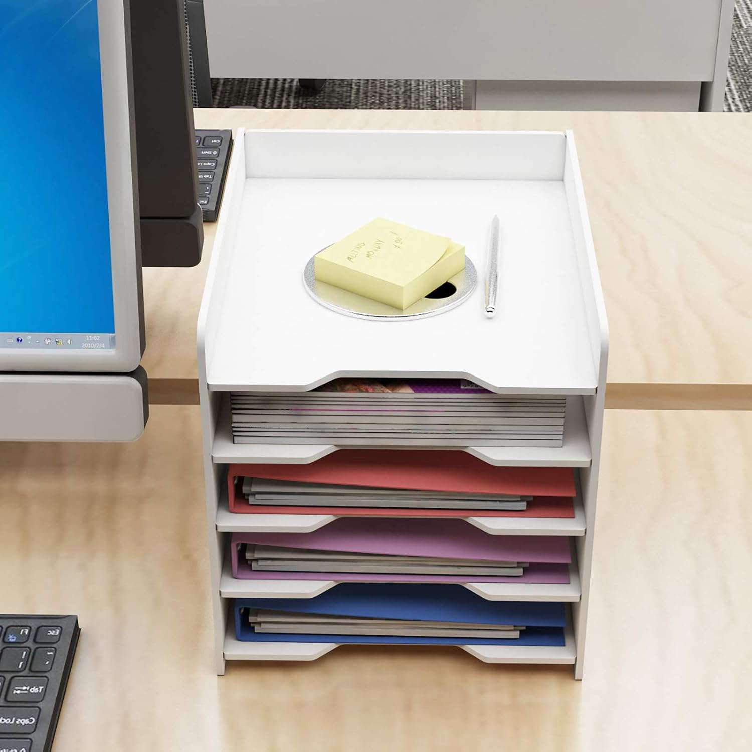 Documentenhouder, A4, brievenbakje, 5 opbergvakken, pvc, bureau, bestandsorganizer, papierhouder, archiefopslag, opbergsysteem, documentenhouder voor kantoor, werkkamer, school, kantoor