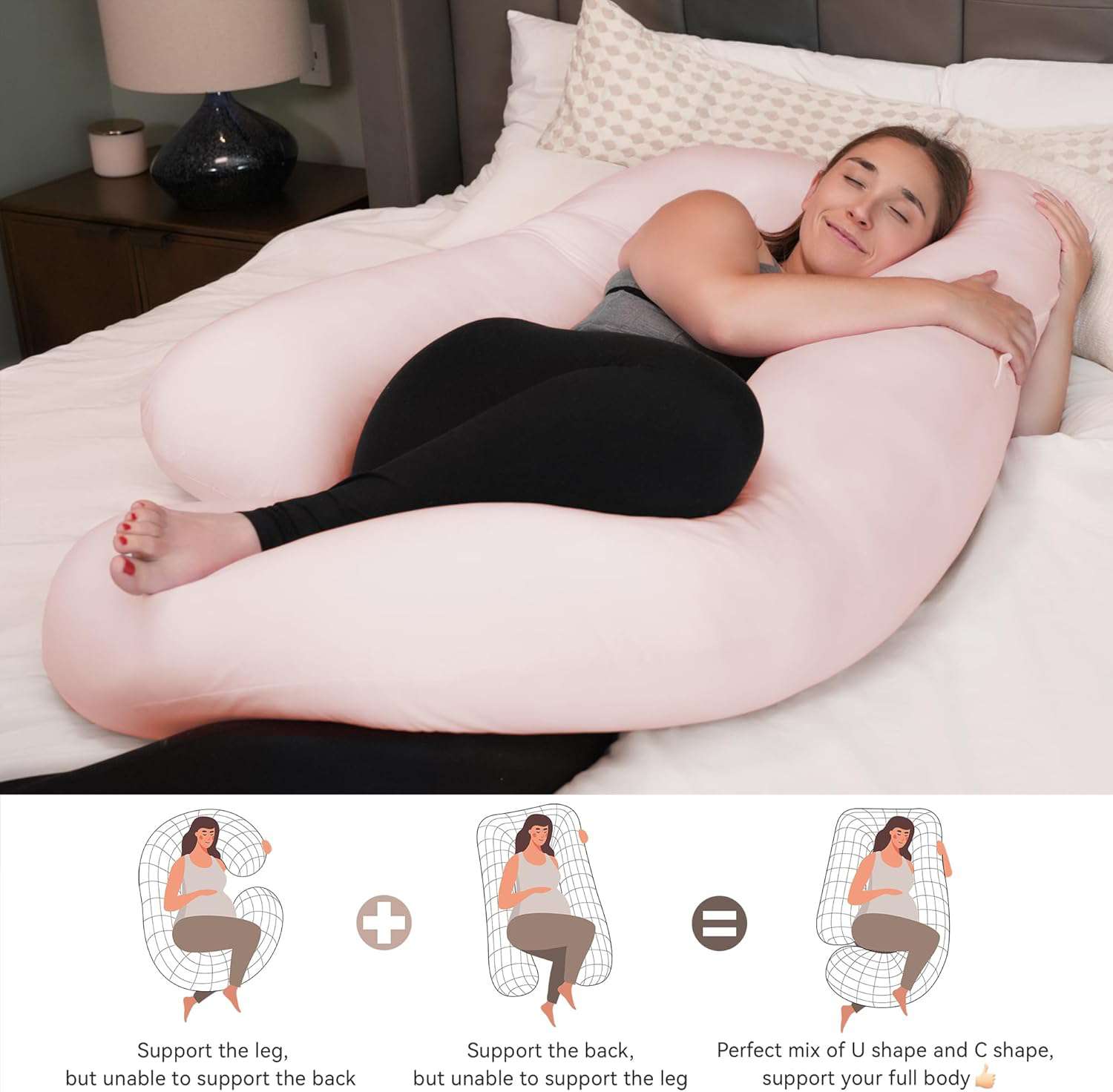 Koeling J-vormig Zwangerschapskussen, Zijslaapkussen met Zijde Overtrek,J-kussen, Voedingskussen XXL,Steunkussen,Kussen voor vrouwen en zijslapers,Lichaamskussen,Full-body Kussen