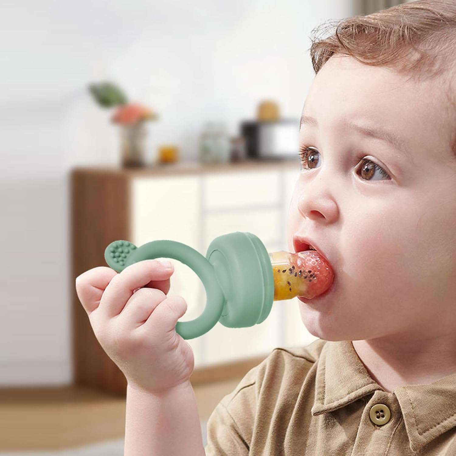Baby Fruitvoedselset, siliconen fruitvoeder voor baby’s, fopspeen en lolly voor moedermelk, diepvriesbakjes, voorraadbakjes voor babyvoedsel voor veilig zelf voeden van baby’s, groen
