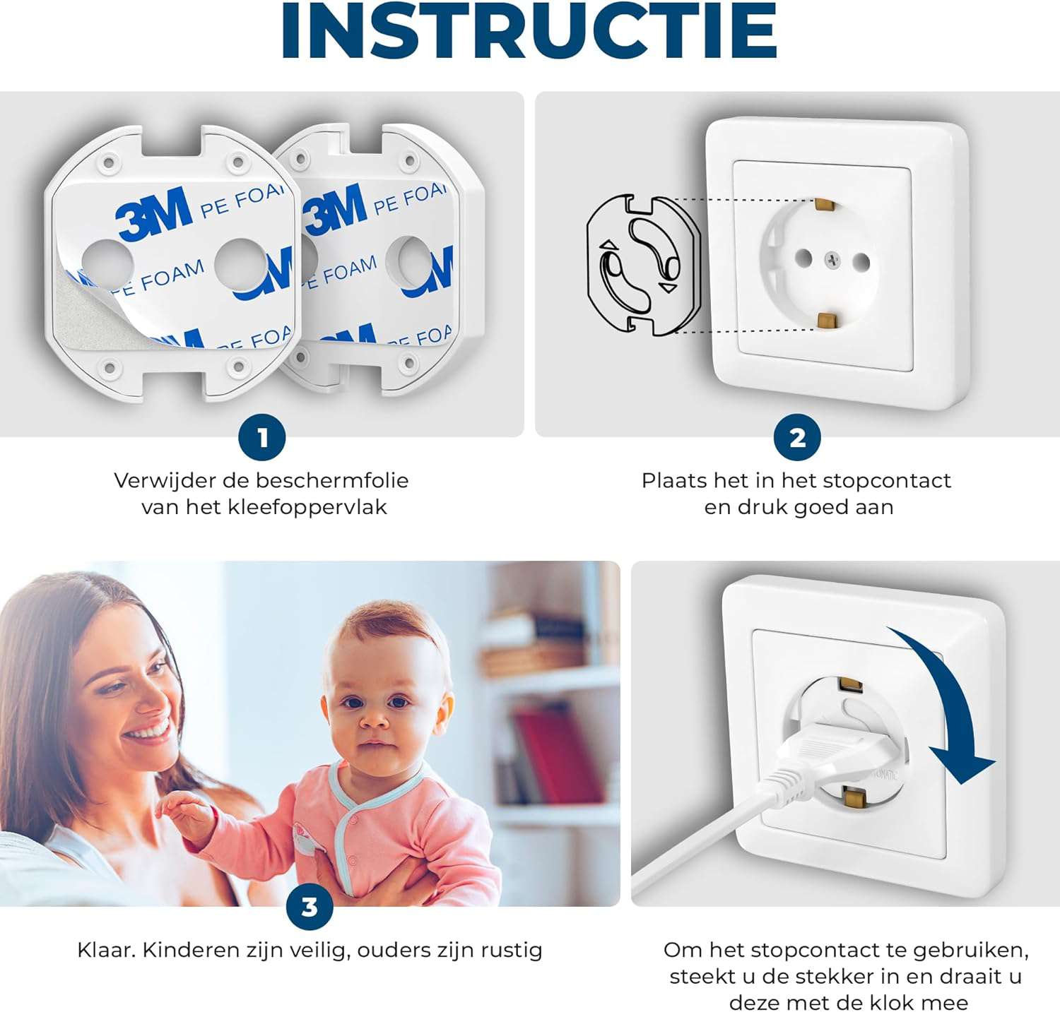 20x Stopcontactbeveiliging met Draaimechanisme – Kinderbeveiliging voor Stopcontacten – Stekkerbescherming voor Baby’s & Kinderen – Wit