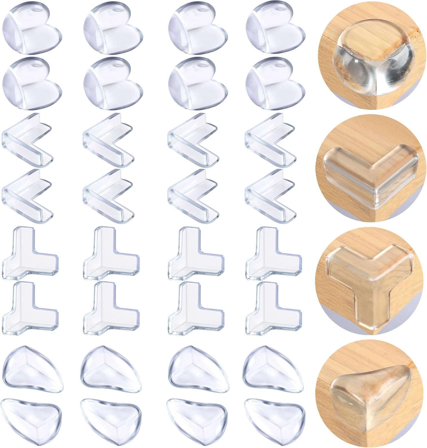 32 stuks hoekbescherming voor baby's, randbescherming, zelfklevend, tafelrandbescherming, transparant, 4 vormen voor verschillende meubels