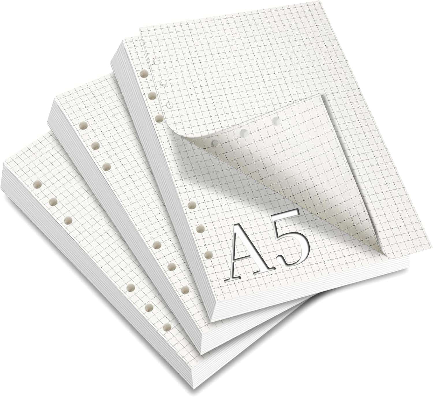 Navulbaar notitiepapier, A5-formaat, 3 verpakkingen, geruit, 180 vellen, 6 gaten, A5-papier, navulbaar, ringbandinleg voor A5, notitieboek, schets, dagboek, schilderkunst